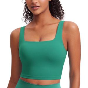 CRZ YOGA Butterluxe Square Neck Crop Tank Tops for Women – Workout Longline Sports Bras Padded Yoga Camisole(Cascadia Green)