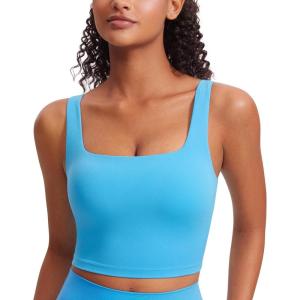 CRZ YOGA Butterluxe Square Neck Crop Tank Tops for Women – Workout Longline Sports Bras Padded Yoga Camisole(Kayak Blue)