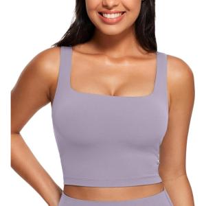 CRZ YOGA Butterluxe Square Neck Crop Tank Tops for Women – Workout Longline Sports Bras Padded Yoga Camisole(Lavender Mist)