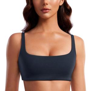 CRZ YOGA Butterluxe Square Neck Sports Bras for Women – Spaghetti Strap Yoga Wireless Low Coverage Padded Cami Crop Top(True Navy)