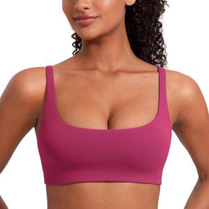 CRZ YOGA Butterluxe Square Neck Sports Bras for Women – Spaghetti Strap Yoga Wireless Low Coverage Padded Cami Crop Top(Washed Mauve)