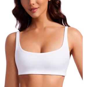 CRZ YOGA Butterluxe Square Neck Sports Bras for Women – Spaghetti Strap Yoga Wireless Low Coverage Padded Cami Crop Top(White)