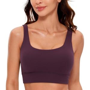 CRZ YOGA Butterluxe U Back Longline Sports Bras for Women – Scoop Neck Padded Yoga Workout Crop Top with Built in Pads(Deep Purple)