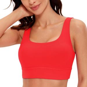 CRZ YOGA Butterluxe U Back Longline Sports Bras for Women – Scoop Neck Padded Yoga Workout Crop Top with Built in Pads(Deep Red)