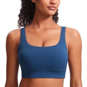 CRZ YOGA Butterluxe U Back Longline Sports Bras for Women – Scoop Neck Padded Yoga Workout Crop Top with Built in Pads(French Navy)