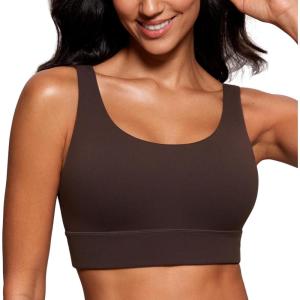 CRZ YOGA Butterluxe U Back Longline Sports Bras for Women – Scoop Neck Padded Yoga Workout Crop Top with Built in Pads(Hot Fudge Brown)