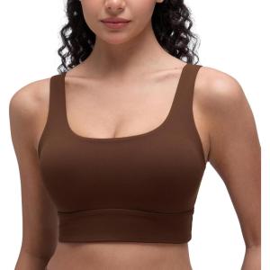 CRZ YOGA Butterluxe U Back Longline Sports Bras for Women – Scoop Neck Padded Yoga Workout Crop Top with Built in Pads(Lava Brown)