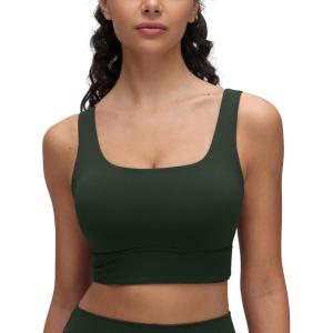 CRZ YOGA Butterluxe U Back Longline Sports Bras for Women – Scoop Neck Padded Yoga Workout Crop Top with Built in Pads(Legend Green)