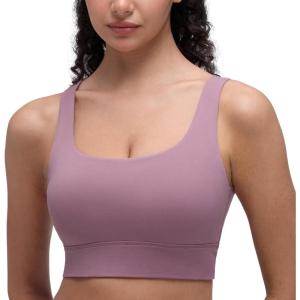 CRZ YOGA Butterluxe U Back Longline Sports Bras for Women – Scoop Neck Padded Yoga Workout Crop Top with Built in Pads(Light Lavender)