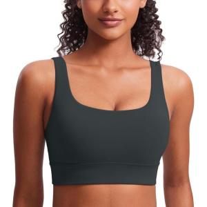 CRZ YOGA Butterluxe U Back Longline Sports Bras for Women – Scoop Neck Padded Yoga Workout Crop Top with Built in Pads(Melanite)