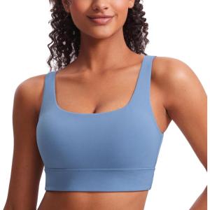 CRZ YOGA Butterluxe U Back Longline Sports Bras for Women – Scoop Neck Padded Yoga Workout Crop Top with Built in Pads(Oasis Blue)