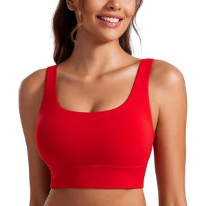 CRZ YOGA Butterluxe U Back Longline Sports Bras for Women – Scoop Neck Padded Yoga Workout Crop Top with Built in Pads(Red Chili)
