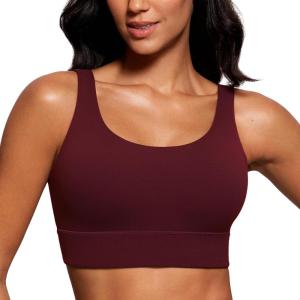 CRZ YOGA Butterluxe U Back Longline Sports Bras for Women – Scoop Neck Padded Yoga Workout Crop Top with Built in Pads(Red Merlot)