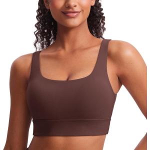 CRZ YOGA Butterluxe U Back Longline Sports Bras for Women – Scoop Neck Padded Yoga Workout Crop Top with Built in Pads(Taupe)