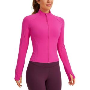 CRZ YOGA Butterluxe Waist Length Jackets for Women – Full Zip Athletic Track Tops with Thumb Holes Pockets(Hibiscus Purple)