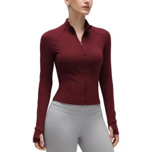 CRZ YOGA Butterluxe Waist Length Jackets for Women – Full Zip Athletic Track Tops with Thumb Holes Pockets(Red Merlot)