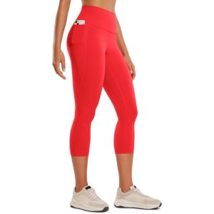 CRZ YOGA Butterluxe Workout Capri Leggings Pockets 21″ – High Waisted Gym Athletic Womens Crop Yoga(Deep Red)