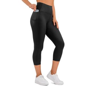 CRZ YOGA Butterluxe Workout Capri Leggings Pockets 21″ – High Waisted Gym Athletic Womens Crop Yoga(Faux Leather Black)