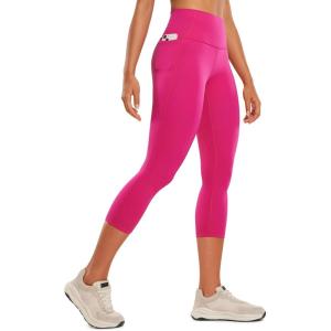 CRZ YOGA Butterluxe Workout Capri Leggings Pockets 21″ – High Waisted Gym Athletic Womens Crop Yoga(Granita Pink)