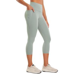 CRZ YOGA Butterluxe Workout Capri Leggings Pockets 21″ – High Waisted Gym Athletic Womens Crop Yoga(Green Palm Court)