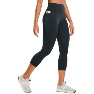 CRZ YOGA Butterluxe Workout Capri Leggings Pockets 21″ – High Waisted Gym Athletic Womens Crop Yoga(Melanite)