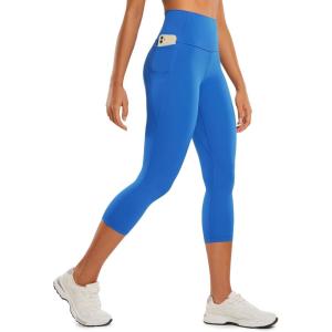 CRZ YOGA Butterluxe Workout Capri Leggings Pockets 21″ – High Waisted Gym Athletic Womens Crop Yoga(Sparkle Blue)