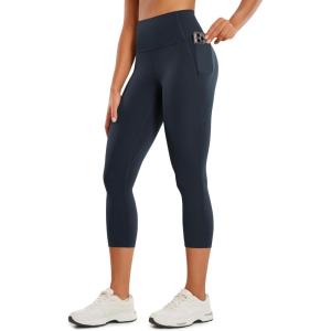 CRZ YOGA Butterluxe Workout Capri Leggings Pockets 21″ – High Waisted Gym Athletic Womens Crop Yoga(True Navy)