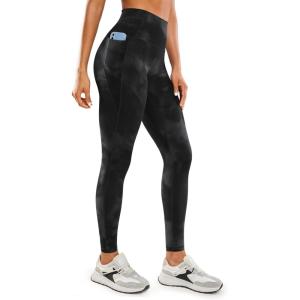 CRZ YOGA Butterluxe Workout Leggings Pockets 28” – High Waisted Gym Womens Yoga Pants Running Buttery Soft(Black Tie Dye Flowers)