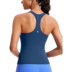 CRZ YOGA Butterluxe Workout Racerback Tank Tops for Women – Padded Athletic Spandex Yoga Shirts with Built in Bra(French Navy)