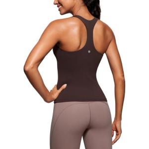 CRZ YOGA Butterluxe Workout Racerback Tank Tops for Women – Padded Athletic Spandex Yoga Shirts with Built in Bra(Hot Fudge Brown)