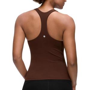 CRZ YOGA Butterluxe Workout Racerback Tank Tops for Women – Padded Athletic Spandex Yoga Shirts with Built in Bra(Lava Brown)