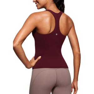 CRZ YOGA Butterluxe Workout Racerback Tank Tops for Women – Padded Athletic Spandex Yoga Shirts with Built in Bra(Red Merlot)