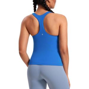 CRZ YOGA Butterluxe Workout Racerback Tank Tops for Women – Padded Athletic Spandex Yoga Shirts with Built in Bra(Sparkle Blue)