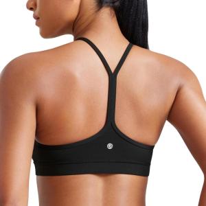 CRZ YOGA Butterluxe Y Back Sports Bras for Women – Padded Racerback Low Impact Spaghetti Thin Strap Workout Yoga Top(Black)