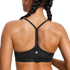 CRZ YOGA Butterluxe Y Back Sports Bras for Women – Padded Racerback Low Impact Spaghetti Thin Strap Workout Yoga Top(Black Tie Dye Flowers)