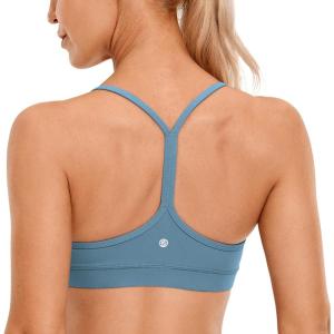 CRZ YOGA Butterluxe Y Back Sports Bras for Women – Padded Racerback Low Impact Spaghetti Thin Strap Workout Yoga Top(Blue Ashes)