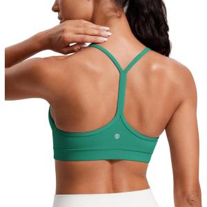 CRZ YOGA Butterluxe Y Back Sports Bras for Women – Padded Racerback Low Impact Spaghetti Thin Strap Workout Yoga Top(Cascadia Green)
