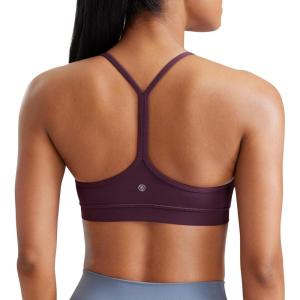 CRZ YOGA Butterluxe Y Back Sports Bras for Women – Padded Racerback Low Impact Spaghetti Thin Strap Workout Yoga Top(Deep Purple)