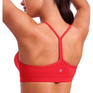 CRZ YOGA Butterluxe Y Back Sports Bras for Women – Padded Racerback Low Impact Spaghetti Thin Strap Workout Yoga Top(Deep Red)