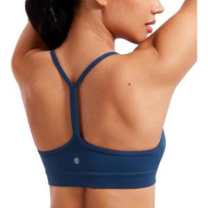 CRZ YOGA Butterluxe Y Back Sports Bras for Women – Padded Racerback Low Impact Spaghetti Thin Strap Workout Yoga Top(French Navy)