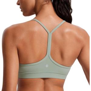 CRZ YOGA Butterluxe Y Back Sports Bras for Women – Padded Racerback Low Impact Spaghetti Thin Strap Workout Yoga Top(Green Palm Court)
