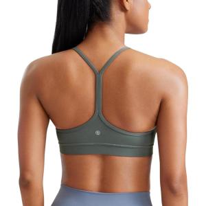 CRZ YOGA Butterluxe Y Back Sports Bras for Women – Padded Racerback Low Impact Spaghetti Thin Strap Workout Yoga Top(Grey Sage)
