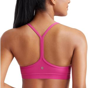 CRZ YOGA Butterluxe Y Back Sports Bras for Women – Padded Racerback Low Impact Spaghetti Thin Strap Workout Yoga Top(Hibiscus Purple)