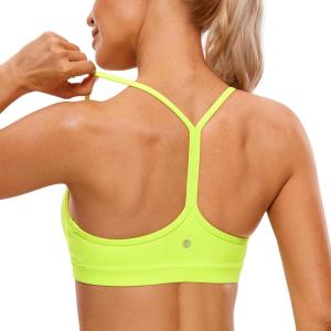 CRZ YOGA Butterluxe Y Back Sports Bras for Women – Padded Racerback Low Impact Spaghetti Thin Strap Workout Yoga Top(Neon Yellow)