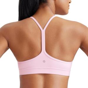 CRZ YOGA Butterluxe Y Back Sports Bras for Women – Padded Racerback Low Impact Spaghetti Thin Strap Workout Yoga Top(Pink Peony)