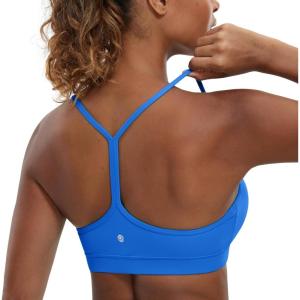 CRZ YOGA Butterluxe Y Back Sports Bras for Women – Padded Racerback Low Impact Spaghetti Thin Strap Workout Yoga Top(Sparkle Blue)