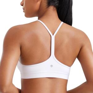 CRZ YOGA Butterluxe Y Back Sports Bras for Women – Padded Racerback Low Impact Spaghetti Thin Strap Workout Yoga Top(White)