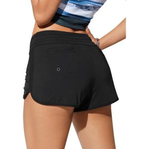 CRZ YOGA Classic Fit Dolphin Board Shorts for Women 3” – High Waisted Beach Swimwear Bottoms Bathing Trunks with Liner(Black)