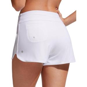 CRZ YOGA Classic Fit Dolphin Board Shorts for Women 3” – High Waisted Beach Swimwear Bottoms Bathing Trunks with Liner(White)