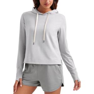 CRZ YOGA Cloud Jersey Pullover Hoodies for Women Long Sleeve Hooded Workout Sweat Shirts Casual Yoga Tops with Thumb Holes(Platinum Grey)